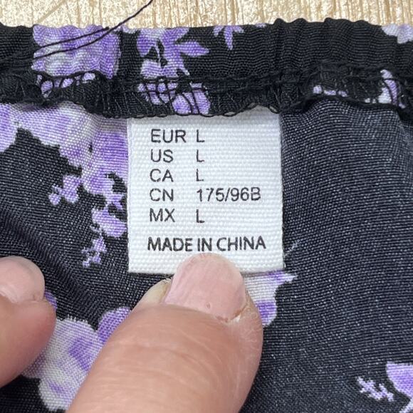 Y2K Milkmaid Babydoll Midi Dress Women's Large Black Floral Whimsigoth Fairy - Picture 7 of 14